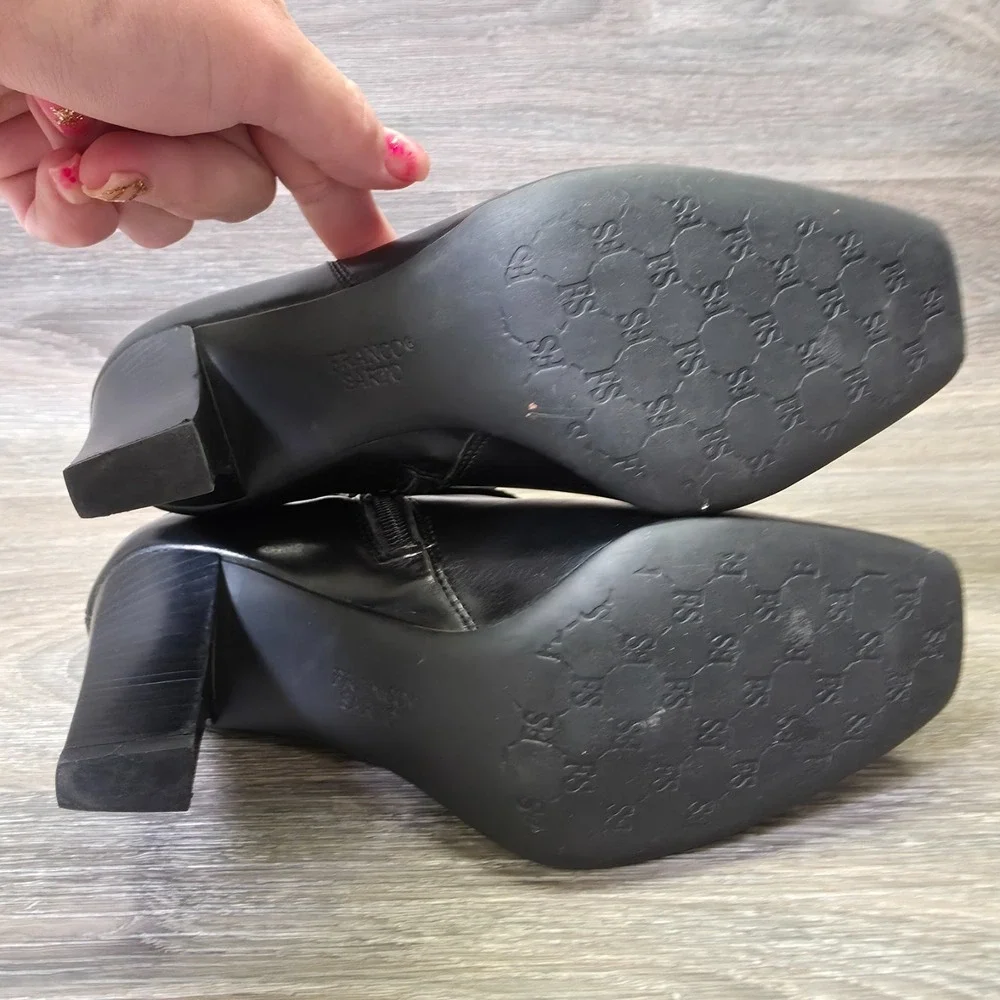 Franco Sarto Booties Womens‎ 7M Black Square Toe Buckle Ankle Heeled Moto Biker